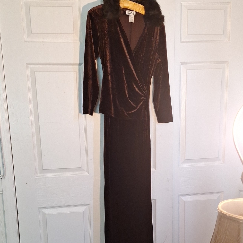Patra Brown Cowl Neck Long Sleeve Cocktail Dress